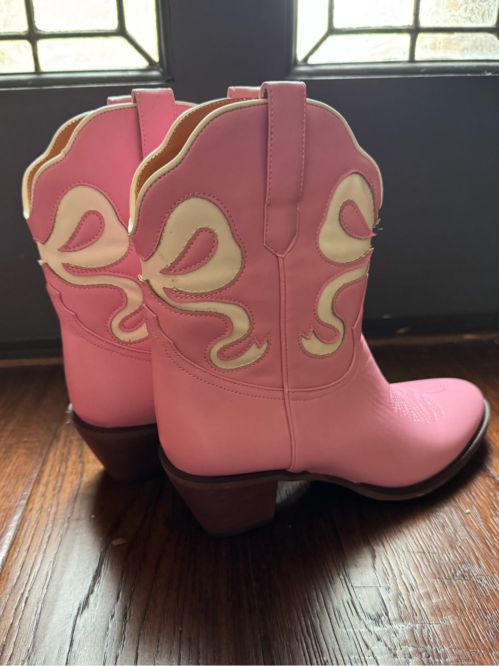 Women's Pink Western Cowboy Boots - Leather Fashion Boots - Picture 4 of 8
